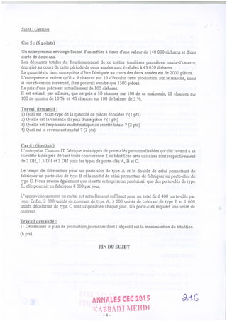 Annales CYCLE EXPERTISE COMPTABLE ISCAE-/ 2004 2015