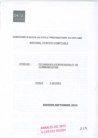 Annales CYCLE EXPERTISE COMPTABLE ISCAE-/ 2004 2015