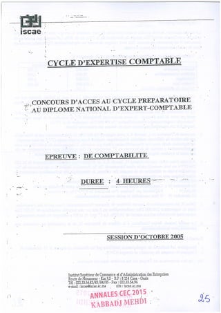 Annales CYCLE EXPERTISE COMPTABLE ISCAE-/ 2004 2015