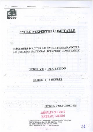 Annales CYCLE EXPERTISE COMPTABLE ISCAE-/ 2004 2015