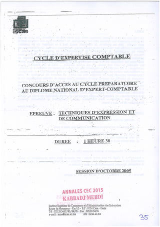 Annales CYCLE EXPERTISE COMPTABLE ISCAE-/ 2004 2015