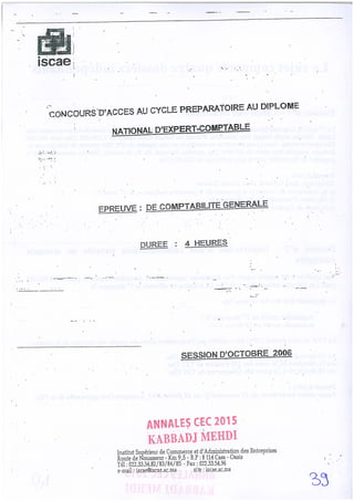 Annales CYCLE EXPERTISE COMPTABLE ISCAE-/ 2004 2015