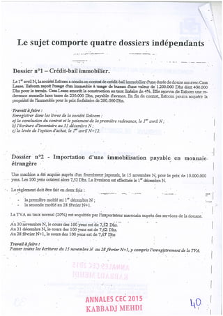 Annales CYCLE EXPERTISE COMPTABLE ISCAE-/ 2004 2015