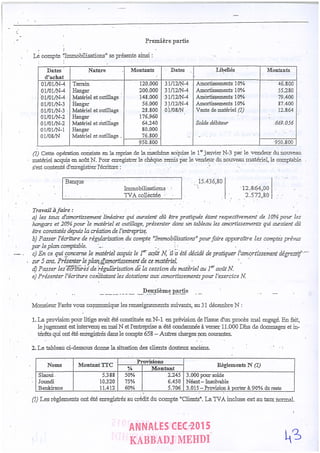 Annales CYCLE EXPERTISE COMPTABLE ISCAE-/ 2004 2015