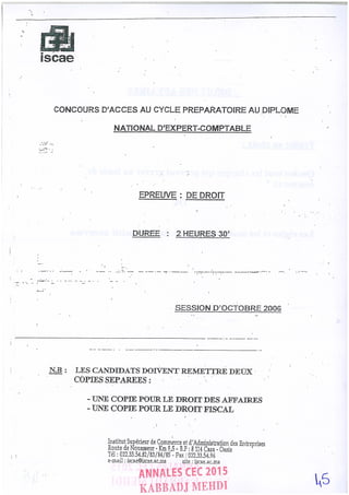 Annales CYCLE EXPERTISE COMPTABLE ISCAE-/ 2004 2015