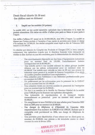 Annales CYCLE EXPERTISE COMPTABLE ISCAE-/ 2004 2015