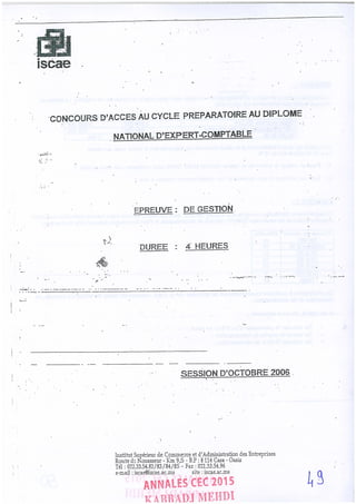 Annales CYCLE EXPERTISE COMPTABLE ISCAE-/ 2004 2015