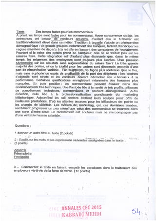 Annales CYCLE EXPERTISE COMPTABLE ISCAE-/ 2004 2015