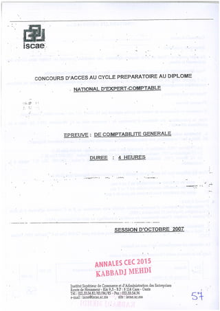 Annales CYCLE EXPERTISE COMPTABLE ISCAE-/ 2004 2015