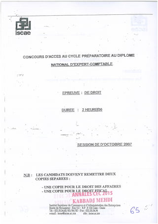 Annales CYCLE EXPERTISE COMPTABLE ISCAE-/ 2004 2015