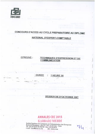 Annales CYCLE EXPERTISE COMPTABLE ISCAE-/ 2004 2015