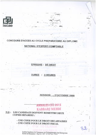 Annales CYCLE EXPERTISE COMPTABLE ISCAE-/ 2004 2015