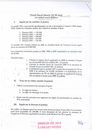 Annales CYCLE EXPERTISE COMPTABLE ISCAE-/ 2004 2015