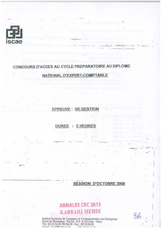 Annales CYCLE EXPERTISE COMPTABLE ISCAE-/ 2004 2015
