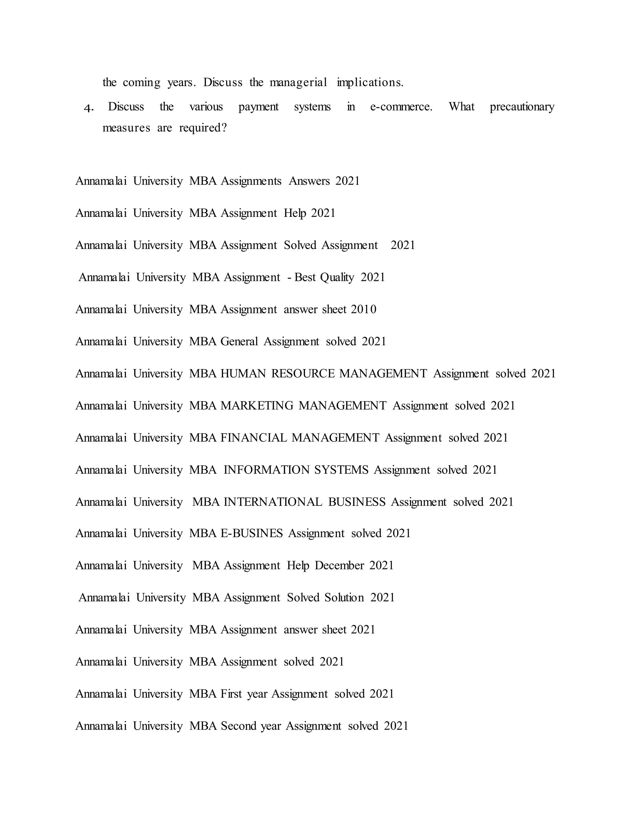 Annamalai MBA 2nd year General 346 Solved Assignment 2021