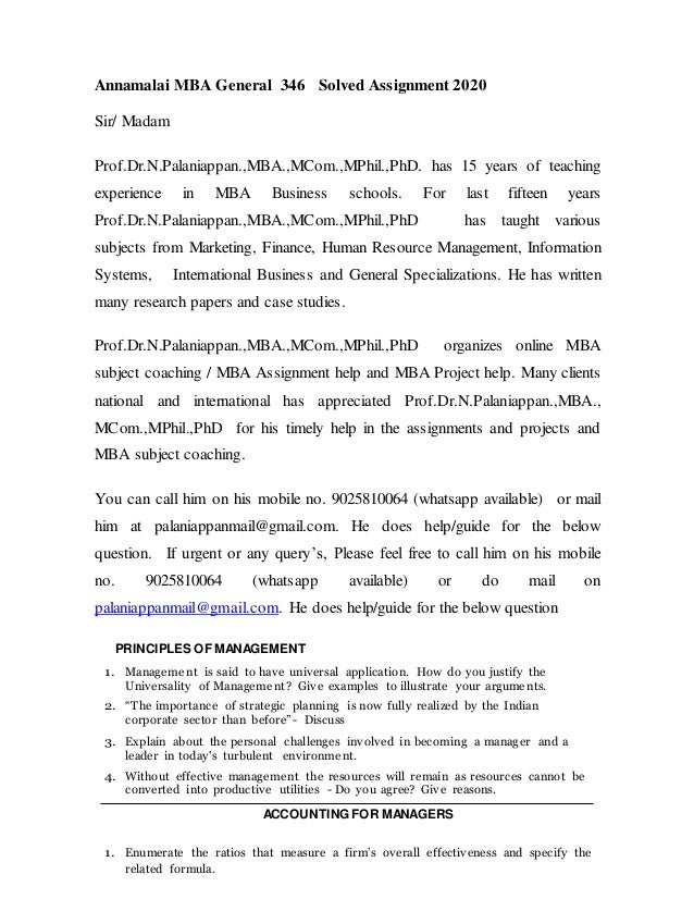 annamalai university mba assignments answers