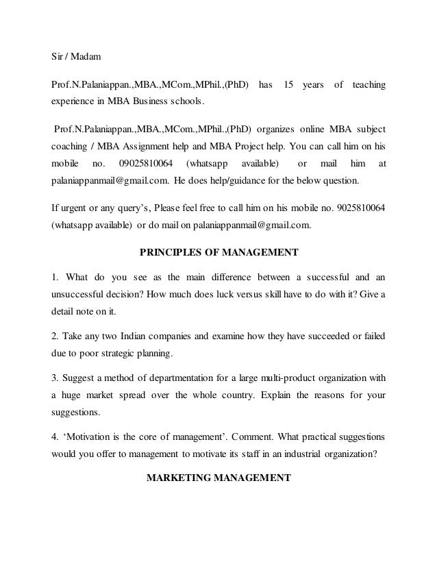 Mba assignments