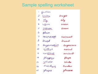 Sample spelling worksheet
 