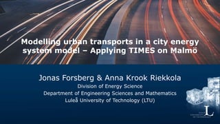 Modelling Urban Transports in a City Energy System Model | PDF