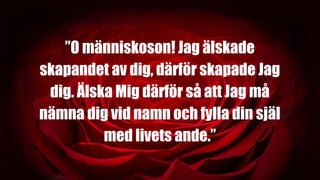 ”O människoson! Jag älskade
skapandet av dig, därför skapade Jag
dig. Älska Mig därför så att Jag må
nämna dig vid namn och fylla din själ
med livets ande.”
 