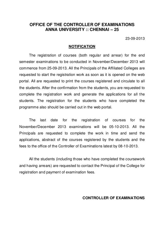 Anna university exam fees for nov dec 2013 regular, Arrear exam last