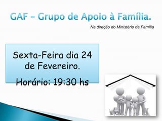Na direção do Ministério da Família




Sexta-Feira dia 24
  de Fevereiro.
Horário: 19:30 hs
 