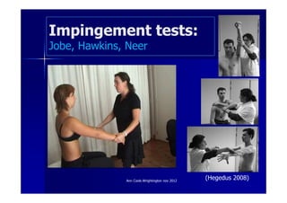 Impingement tests:
Jobe, Hawkins, Neer




              Ann Cools Wrightington nov 2012
                                                (Hegedus 2008)
 
