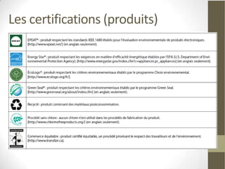 Les certifications (produits)
 