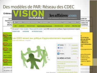 Des modèles de PAR: Réseau des CDEC
 