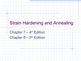 Strain Hardening and Annealing
Chapter 7 – 4th Edition
Chapter 8 – 5th Edition

 