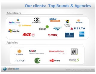 Our clients: Top Brands & Agencies
Advertisers




Agencies




                                  © 1020 Inc., Proprietary and Confidential, 2009
 