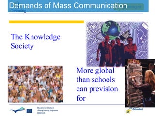 Demands of Mass Communication

The Knowledge
Society
More global
than schools
can prevision
for

 