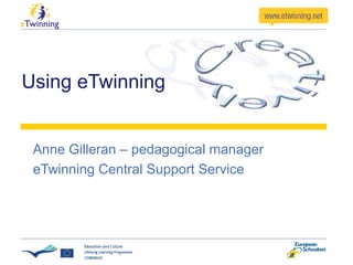 Using eTwinning

Anne Gilleran – pedagogical manager
eTwinning Central Support Service

 