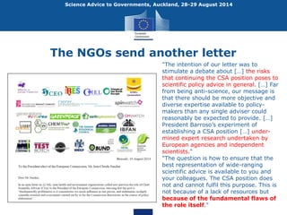 Science Advice to Governments, Auckland, 28-29 August 2014 
The NGOs send another letter 
Source: ETHZ 
"The intention of ...