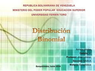 Annela Morles
Cedula: V-
Profesor: José Linárez
Sección: SAIA-A
Materia: Estadística
Barquisimeto, Junio 2014
 