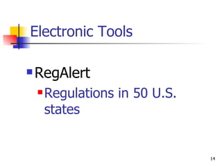 Electronic Tools RegAlert  Regulations in 50 U.S. states 