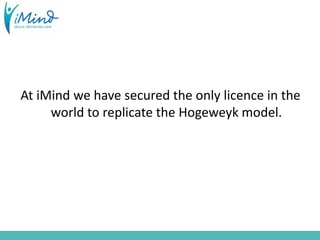 At iMind we have secured the only licence in the
world to replicate the Hogeweyk model.
 