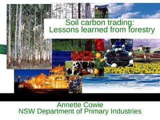 Annette Cowie NSW Department of Primary Industries Soil carbon trading:  Lessons learned from forestry 