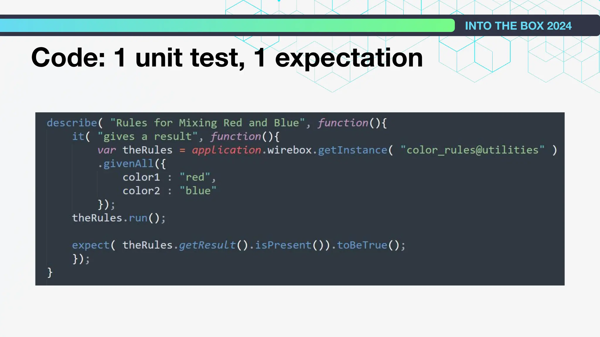 Code: 1 unit test, 1 expectation
INTO THE BOX 2024
 