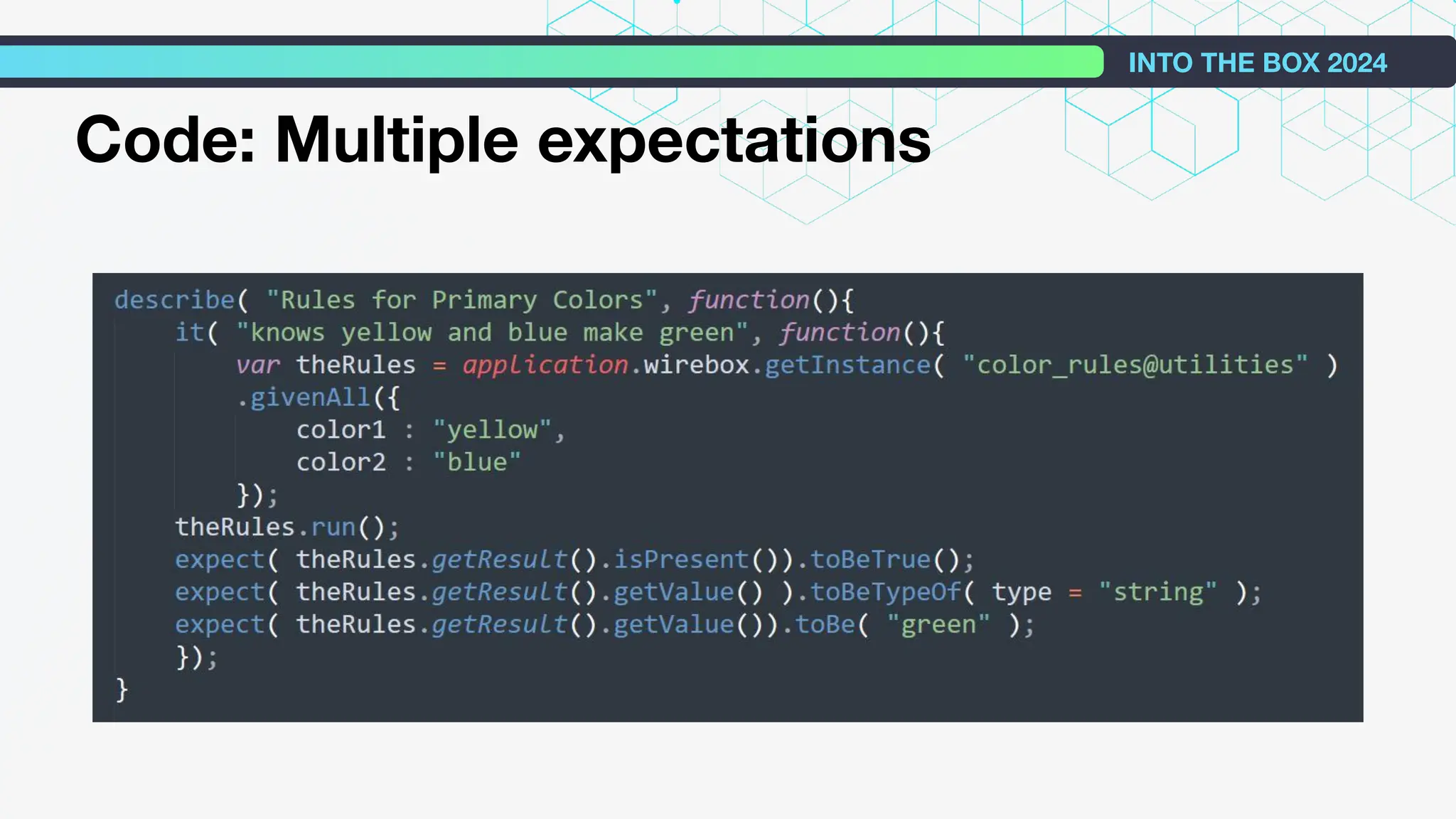 Code: Multiple expectations
INTO THE BOX 2024
 