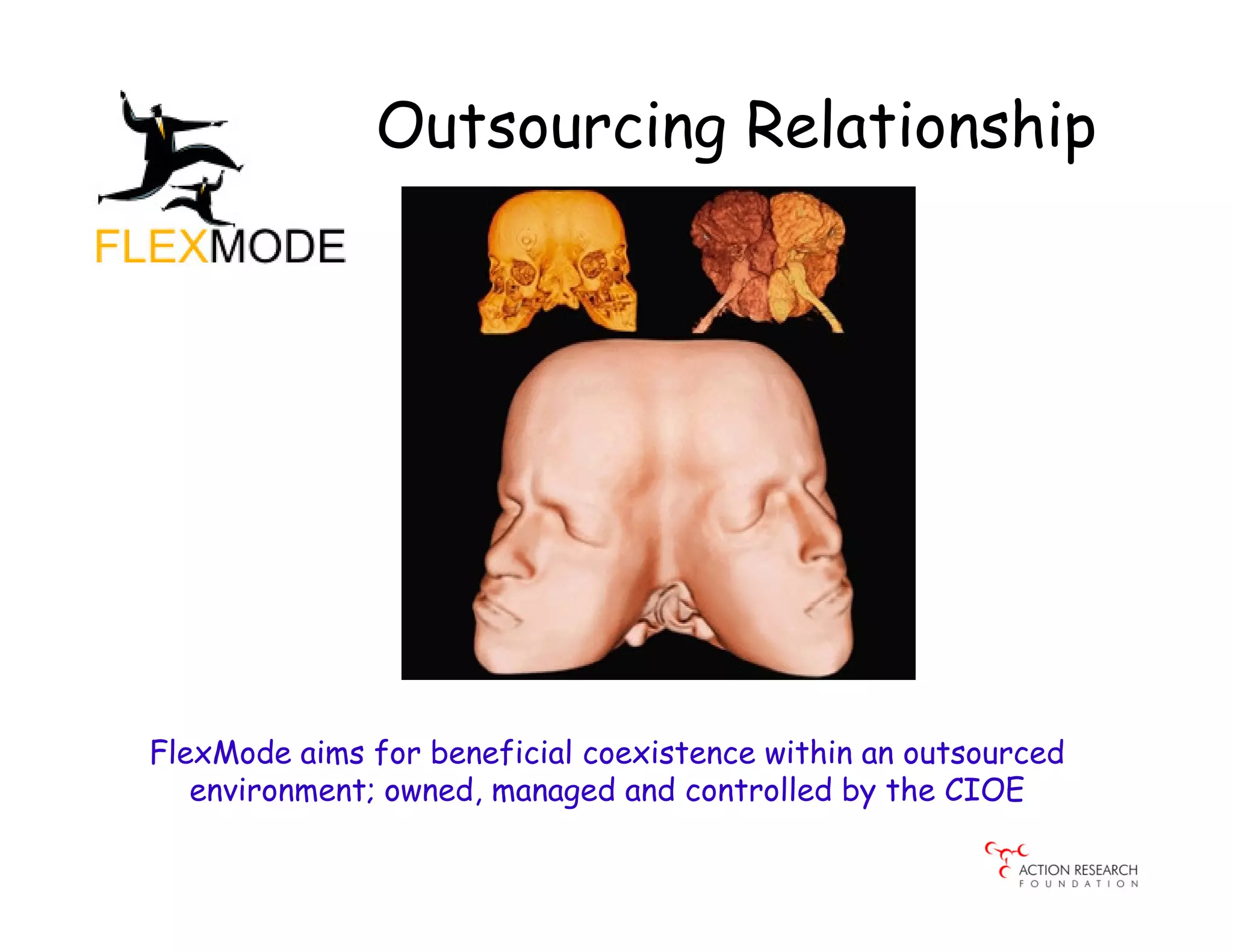 Outsourcing Relationship




FlexMode aims for beneficial coexistence within an outsourced
   environment; owned, managed and controlled by the CIOE
 