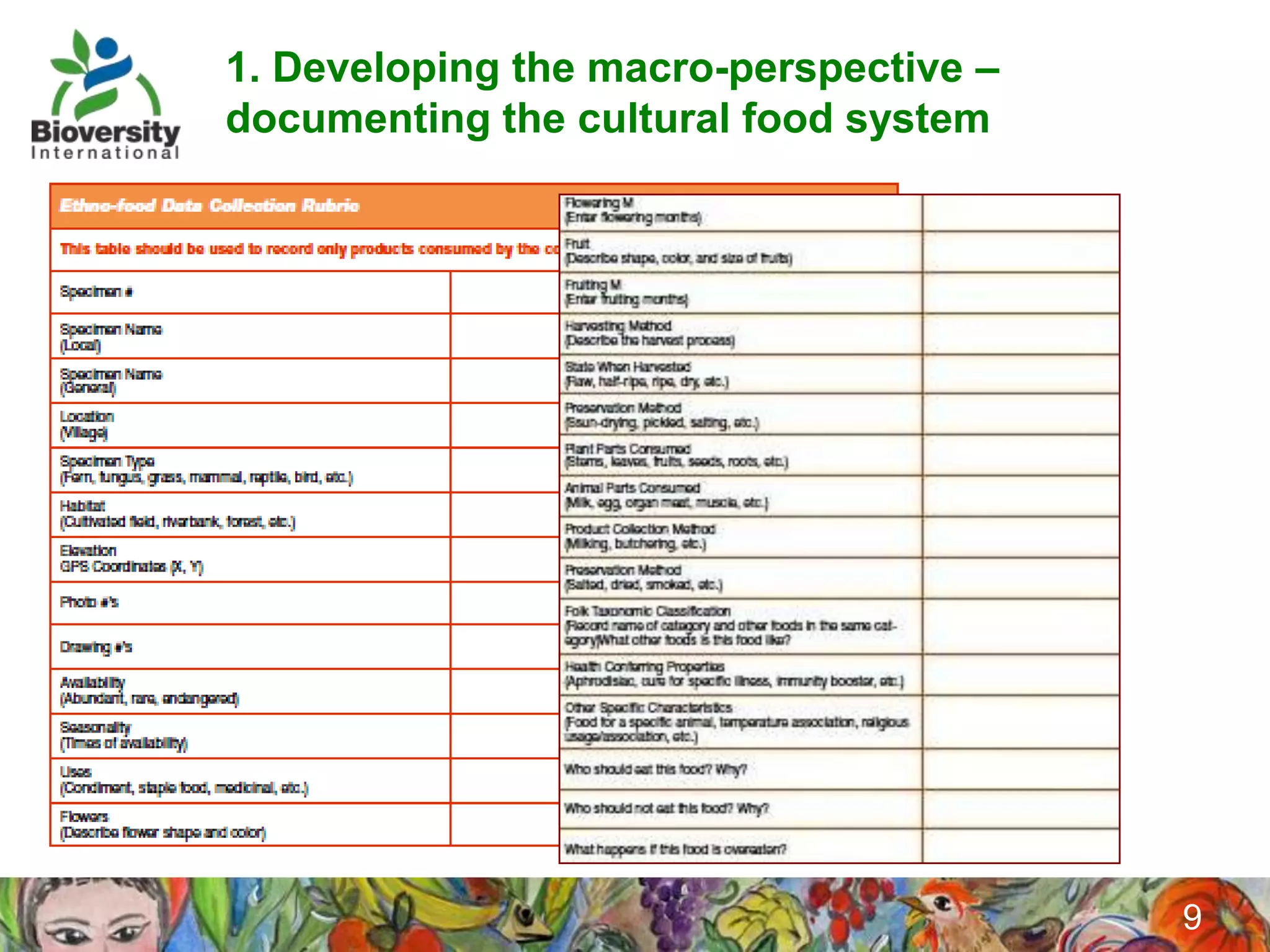 1. Developing the macro-perspective –
documenting the cultural food system




                                        9
 