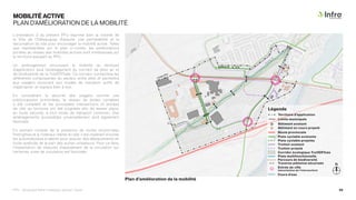 MOBILITÉ ACTIVE
PLAN D’AMÉLIORATION DE LA MOBILITÉ
L’orientation 3 du présent PPU exprime bien la volonté de
la Ville de Châteauguay d’assurer une perméabilité et la
sécurisation du site pour encourager la mobilité active. Telles
que représentées sur le plan ci-contre, les améliorations
portées au réseau des mobilités actives sont nombreuses sur
le territoire assujetti au PPU.
Un aménagement structurant la mobilité du territoire
d’application sera l’aménagement du corridor de plein air et
de biodiversité de la TraVERTsée. Ce corridor connectera les
différentes composantes du secteur entre elles et permettra
aux usagers recourant aux modes de transport actifs de
s’approprier un espace bien à eux.
En considérant la sécurité des usagers comme une
préoccupation primordiale, le réseau de pistes cyclables
a été complété et les principales intersections et entrées
de ville du territoire ont été soignées afin de laisser place,
en toute sécurité, à tout mode de transport confondu. Des
aménagements accessibles universellement sont également
favorisés.
En prenant compte de la présence de routes provinciales
limitrophes et à l’intérieur même du site, il est impératif d’inciter
les automobilistes à ralentir pour assurer des déplacements en
toute quiétude de la part des autres utilisateurs. Pour ce faire,
l’implantation de mesures d’apaisement de la circulation sur
certaines voies de circulation est favorisée.
Légende
Territoire d’application
Entrée de ville
(sécurisation de l’intersection)
Traverse piétonne sécurisée
Corridor écologique TraVERTsée
Piste multifonctionnelle
Parcours de biodiversité
Limite municipale
Bâtiment existant
Bâtiment en cours projeté
Cours d’eau
N
Route provinciale
Piste cyclable existante
Trottoir projeté
Piste cyclable projetée
Trottoir existant
Plan d’amélioration de la mobilité
PPU - Boulevard René-Lévesque, secteur Ouest 45
 