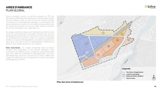 Légende
Territoire d’application
Limite municipale
Cours d’eau
Emprise Hydro-Québec
Plan des aires d’ambiances
AIRES D’AMBIANCE
PLAN GLOBAL
Dans la présente section, le territoire assujetti au PPU est
découpé en différentes aires d’ambiance, inspirées des principes
du «Form-Based Code» qui met l’accent sur la forme urbaine,
l’architecture et l’aménagement paysager. La délimitation des
aires d’ambiance se base sur les caractéristiques distinctives
de chaque sous-secteur du territoire, telles que leur utilisation
du sol, leur localisation, leur cadre bâti, etc.
Aux pages suivantes, chaque aire d’ambiance est décrite sous
forme de fiche présentant sa situation actuelle ainsi que son
développement préconisé. Les indications concernant la nature
du développement souhaité, jumelé aux images d’inspiration
reflétant ce type de développement, permettent d’exprimer de
façon plus concrète le type de développement recherché en
fonction des caractéristiques du sous-secteur.
Note importante : Les images présentées dans la section
suivante sont présentées à titre indicatif seulement. Elles
constituent une référence pour orienter les interventions sans
avoir pour effet de contraindre le développement. Les futurs
développements pourront, en partie ou en entier, différer des
images de références tout en respectant la vision et les piliers
d’aménagement du PPU.
PPU - Boulevard René-Lévesque, secteur Ouest 49
N
 
