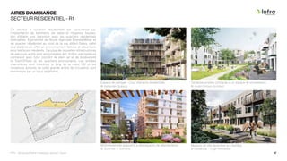 AIRES D’AMBIANCE
SECTEUR RÉSIDENTIEL - R1
Ce secteur à vocation résidentielle est caractérisé par
l’implantation de bâtiments de faible et moyenne hauteur,
afin d’établir une transition avec les quartiers résidentiels
limitrophes. À proximité de l’école régionale Brenda-Milner et
du quartier résidentiel au nord de la rue Albert-Seers, cette
aire d’ambiance offre un environnement familial et sécuritaire
pour les futurs résidents. De plus, de nouvelles infrastructures
de parcours actifs sont encouragées afin d’offrir une meilleure
connexion avec futur corridor de plein air et de biodiversité
la TraVERTsée et les quartiers environnants. Les entrées
charretières sont interdites le long de la route 132 et les
nuisances sonores de cette grande artère de circulation sont
minimisées par un talus végétalisé.
Terrasses privées contiguës à un espace de socialisation.
© André Poitiers Architect
Maisons de ville destinées aux familles.
© DevMcGill - Cogir Immobilier
Espace de partage - Cour intérieure résidentielle.
© Kjellander Sjoberg
Multirésidentiels adjacents à des espaces de déambulation.
© Buzenval Ô Domaine
PPU - Boulevard René-Lévesque, secteur Ouest 57
 