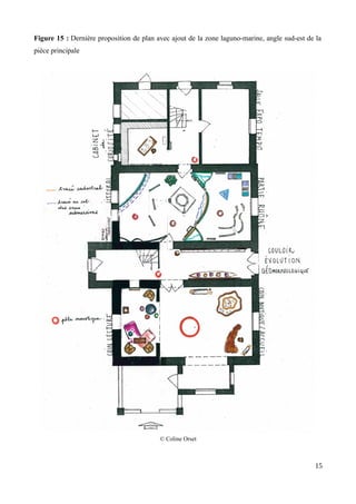 Figure 15 : Dernière proposition de plan avec ajout de la zone laguno-marine, angle sud-est de la
pièce principale
© Coline Orset
15
 