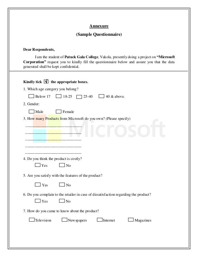 questionnaire for microsoft project microsoft survey