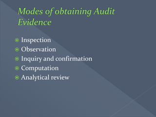  Inspection
 Observation
 Inquiry and confirmation
 Computation
 Analytical review
 