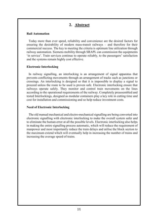 Report on Internship at SRAPL (Siemens Rail Automation Pvt. Ltd.)