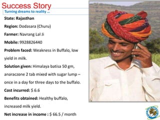Success StoryFlowering hopes of a marginal Farmer …Farmer Name : NagappaVillage :  Kudarimothi (Koppal), KarnatakaMobile : 9611430225Land Holding : 0.8 Ha ( Marginal farmer)Crop : Crossandra Flower cropProblem : Plants not floweringSolution : Spray of Calaxin @0.5 ml/litre waterResult : Started getting  5-6 kg flowers every day from 0.2 ha area and  $ 265.8 as monthly income MDG 1 at the core of all services …